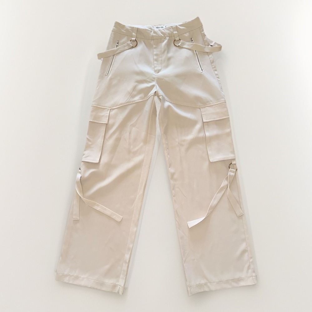 Alice Elle Ivory Cargo Suspender Wide Leg Lightweight Pants Women's Size 10